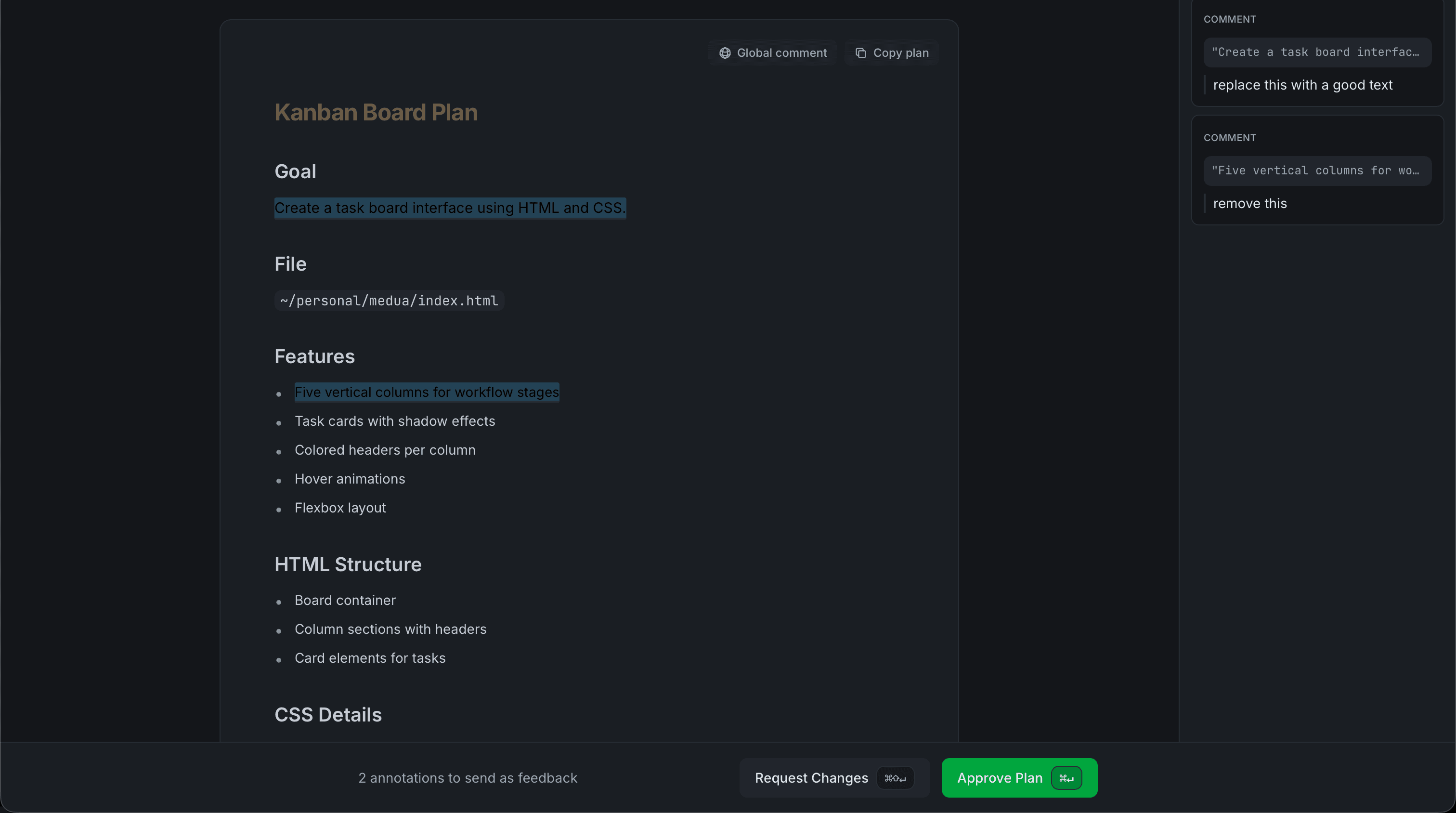 Annotation toolbar with text selected
